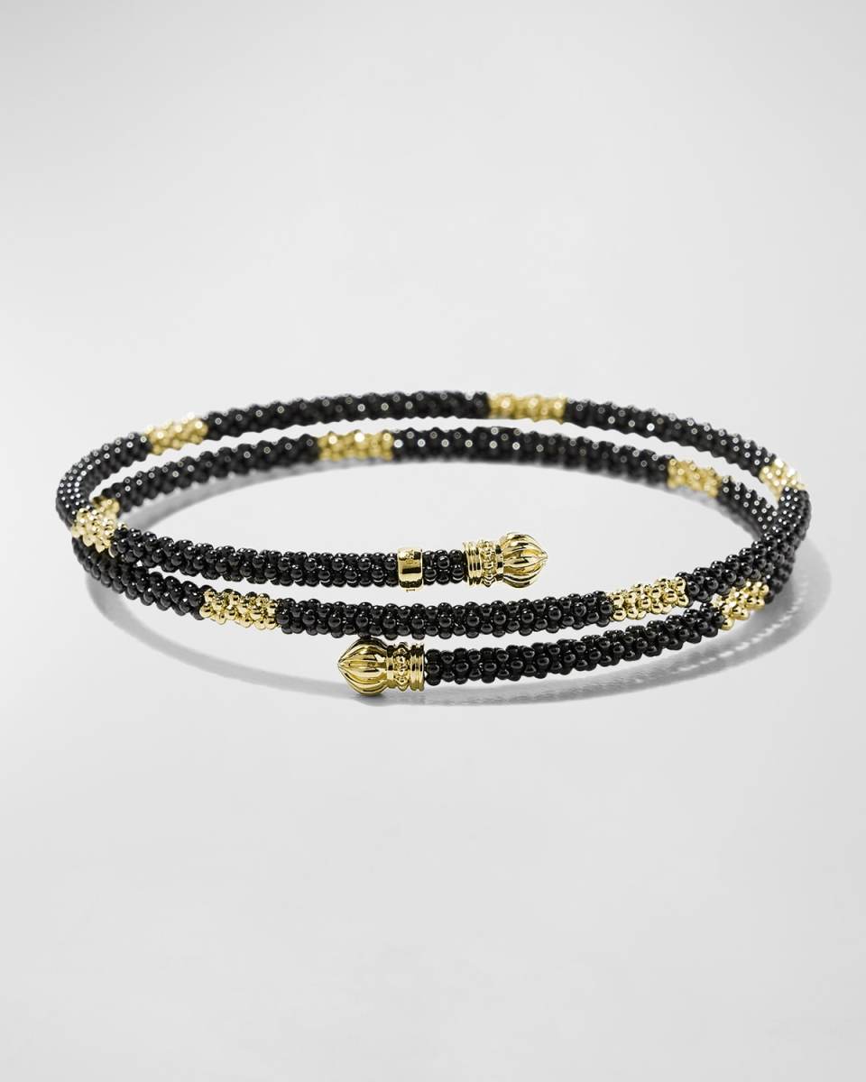 Black Caviar & 18K Gold Medium Striped Coil Bracelet